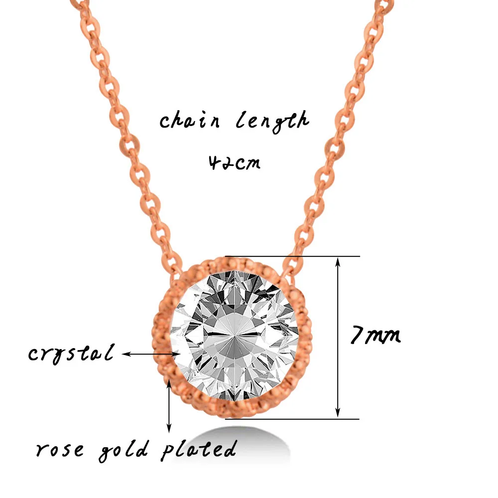 

LEEKER Korean Style Small Round Crystal Pendant Necklace For Women Girls Rose Silver Color Women's Neck Chain 016 K2