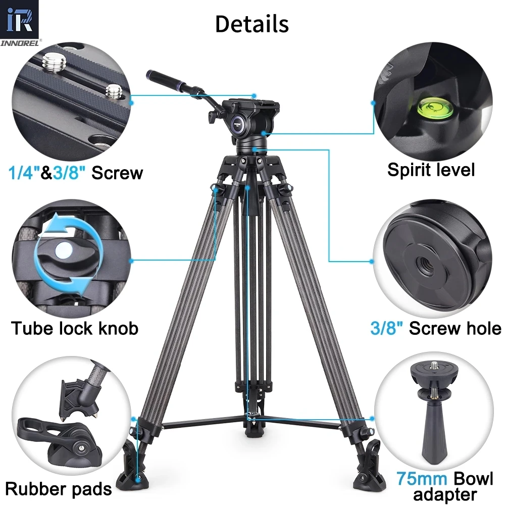 INNOREL VT80C Professional Carbon Fiber Video Tripod Fluid Head For DSLR Camera Camcorder Slider 1.86M 12kg Load | Электроника