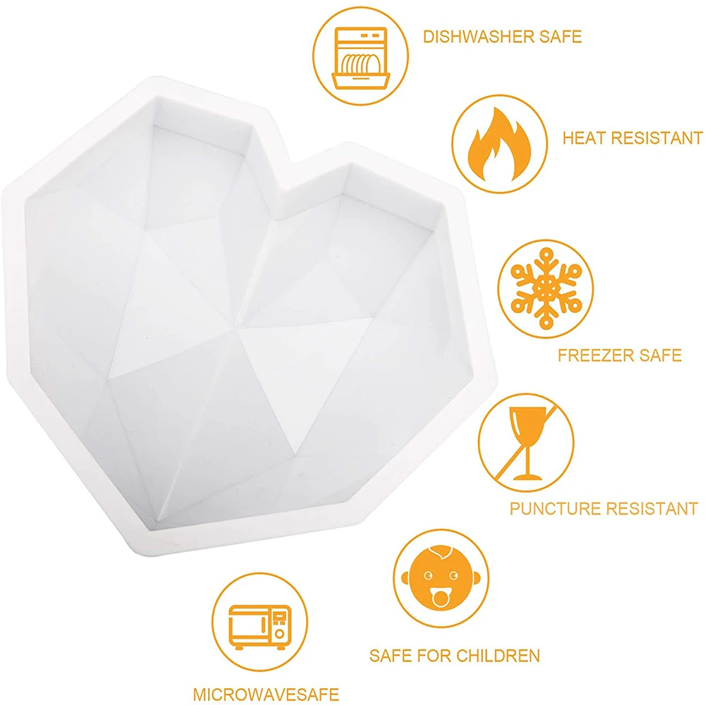 

SILIKOLOVE 3D Diamond Love Heart Shape Silicone Molds for Baking Sponge Chiffon Mousse Dessert Cake Molds Food Grade