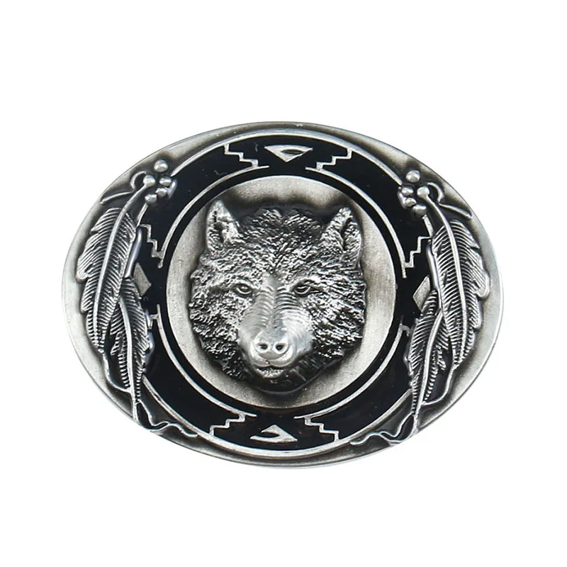 

Heavy 3D Metal Bear Head Carved Feather Cowboy Belt Buckle Animals With Black Enamel Finish Man Jean Waistband Components Gift