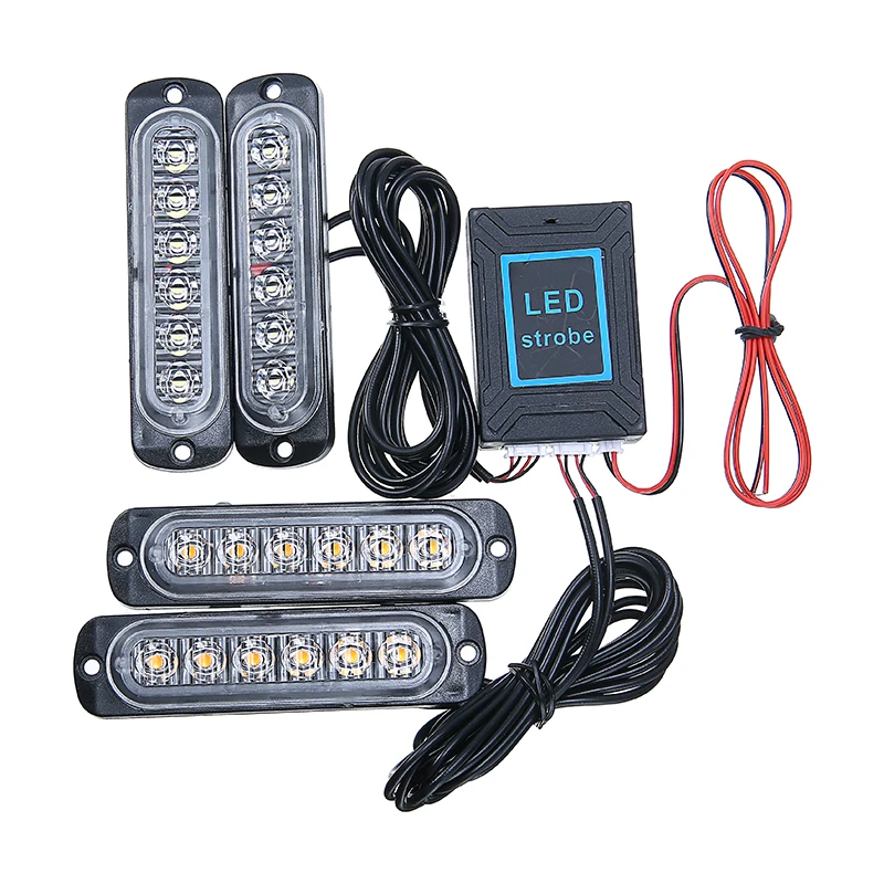 

4Pcs 6 LED White Yellow Remote Control Car Truck Emergency Hazard Flash Strobe Light Dash Warning Lamps Set