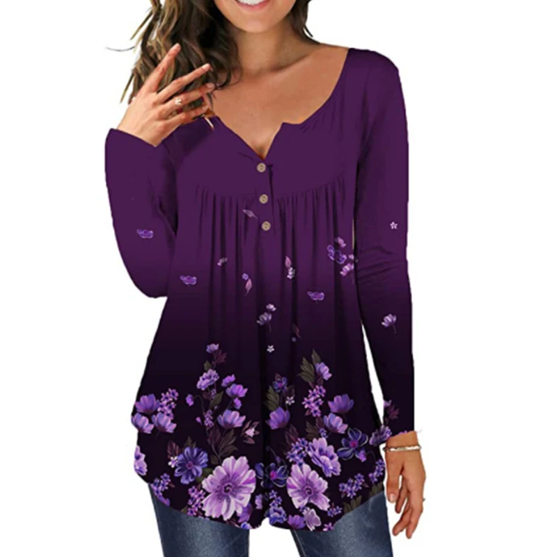 

Женская блузка на пуговицах, с круглым вырезом и цветочным принтом, весна 2021