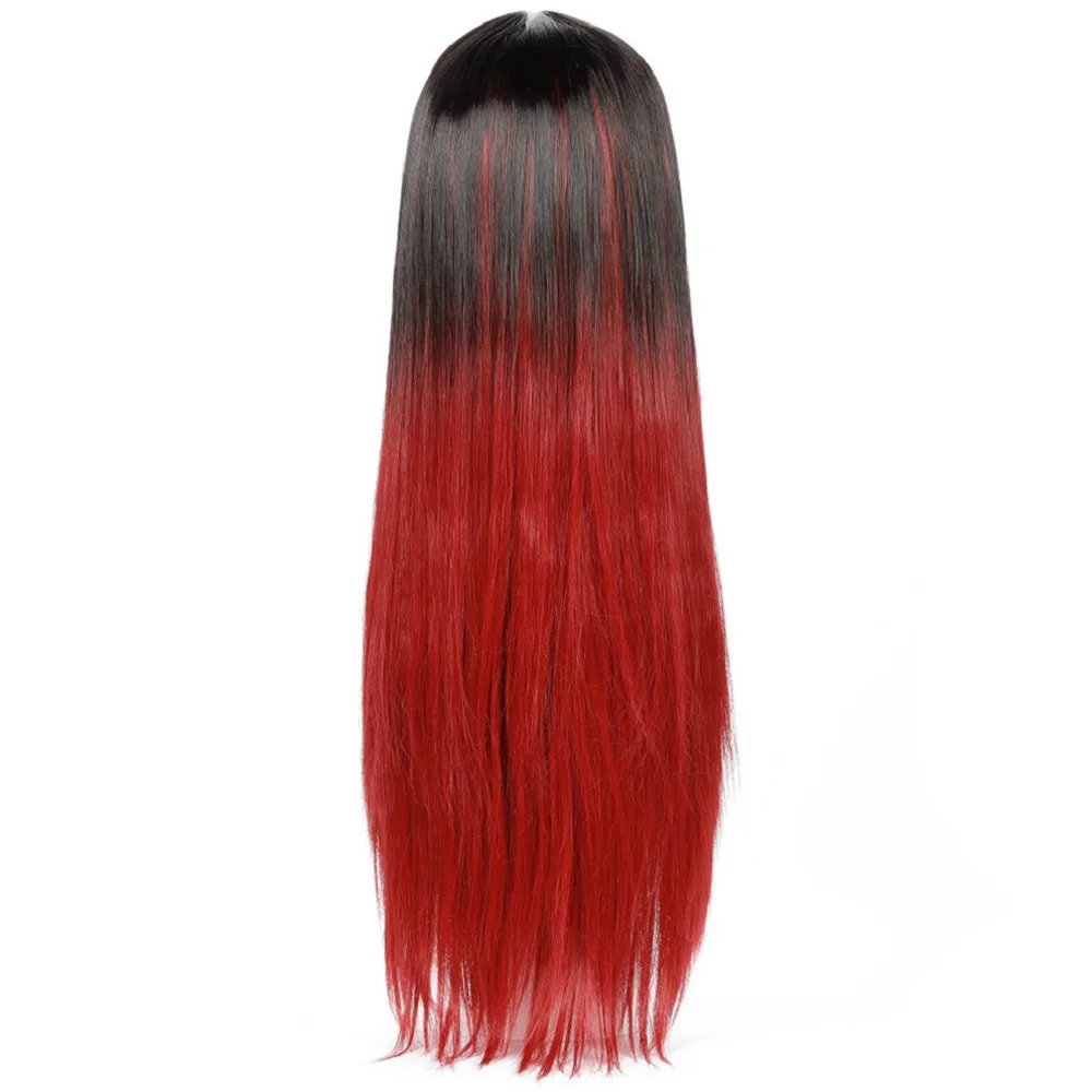

DAN BO Women's Long Straight Hair Ombre Black Gradient Burgundy Synthetic Wig Cosplay Natural Wig Heat Resistance