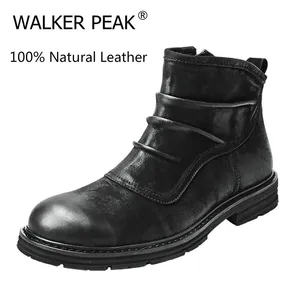 Мужские ботинки челси из 100% натуральной кожи, модная дизайнерская теплая зимняя обувь, брендовые водонепроницаемые ботильоны для снега, большой размер 38-52