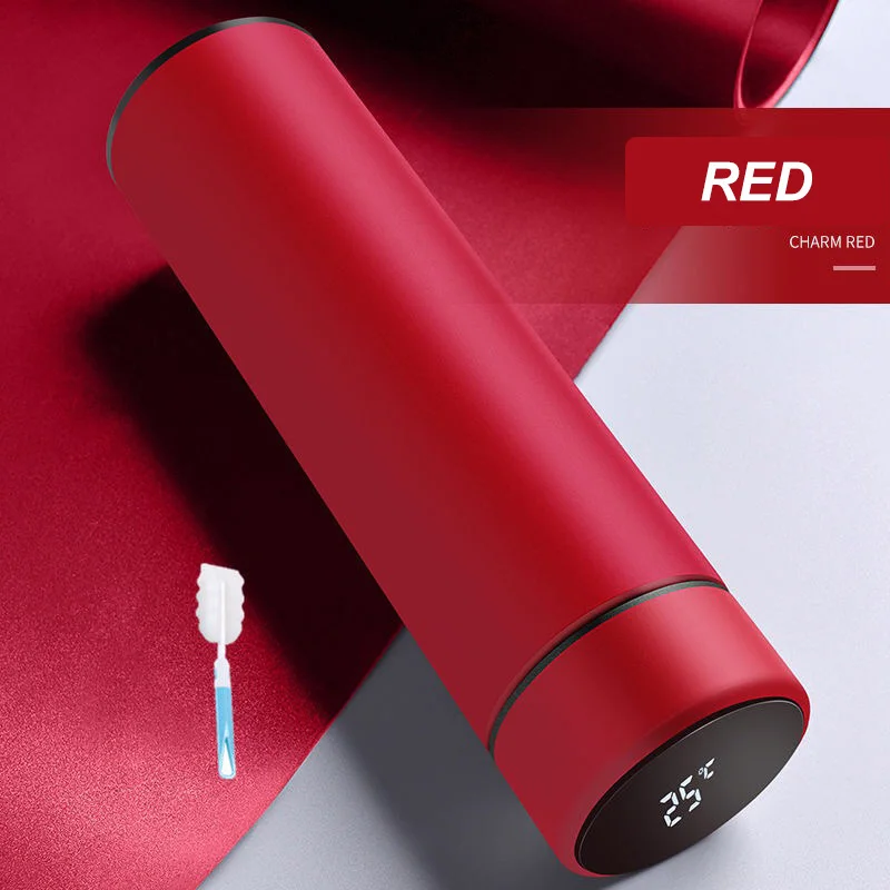 Red with Cup Brush 304 интеллектуальная термоизоляционная вакуумная колба из нержавеющей стали, термос, кофейная чашка, температурный сенсорный дисплей с чашкой - Цвет: Red with Cup Brush