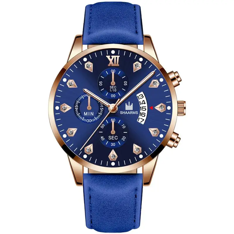 2019 Мужские Роскошные наручные часы с бриллиантами кожаный ремешок кварцевые