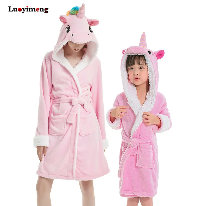 Cartoon Kids Robes Flannel Unicorn Boys Girls Robes Tiger Animal Hooded Bath Robes Long Sleeve Baby Boy Bathrobe Child Clothing
