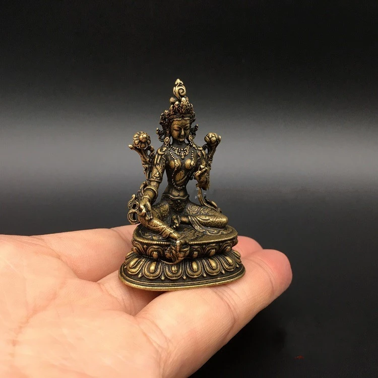 Коллекция китайские медные резные зеленые статуя Будды Бодхисаттва изысканные