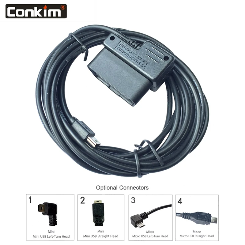 

Комплект жестких проводов Conkim OBD, разъем Mini USB/ Micro USB для автомобильного видеорегистратора, 5 В, 1,5 А, 3 м