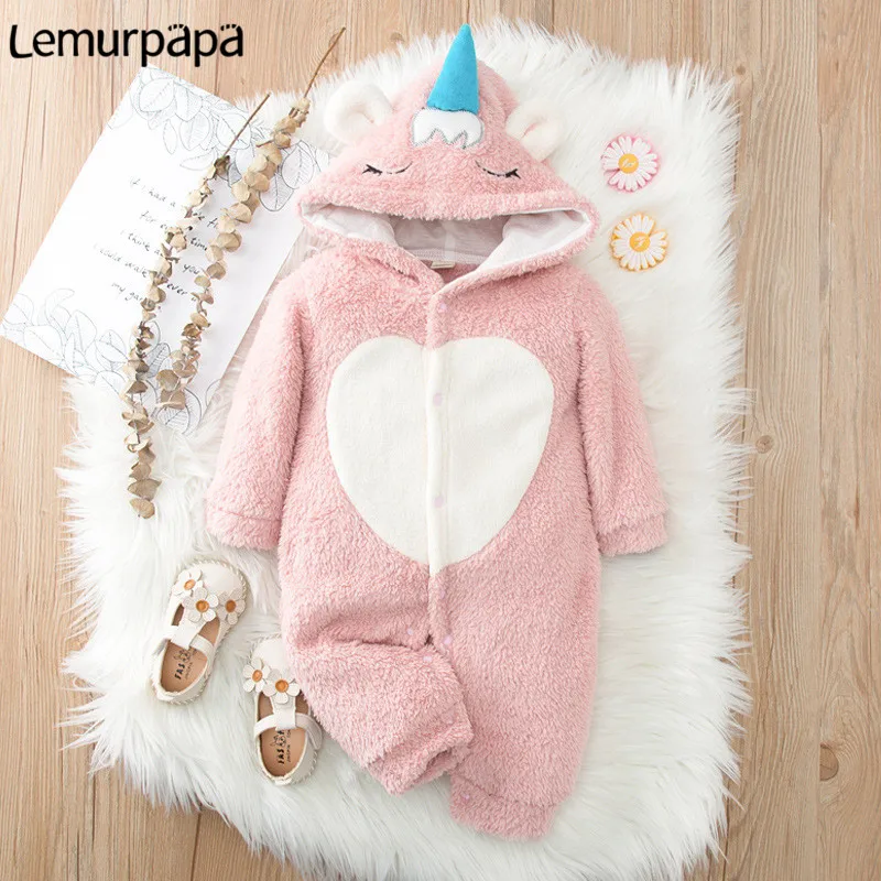 

Kigurumis Newborn Rompers Baby Thicken Onesie Cute Cartoon Unicorn Hoodies Jumpsuit Infant Casual Playsuit Costume