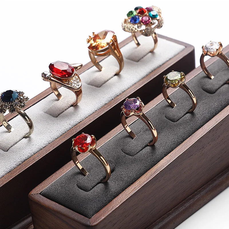 High-end solid wood ring display rack storage shelf ring jewelry display plate jewelry store shooting props