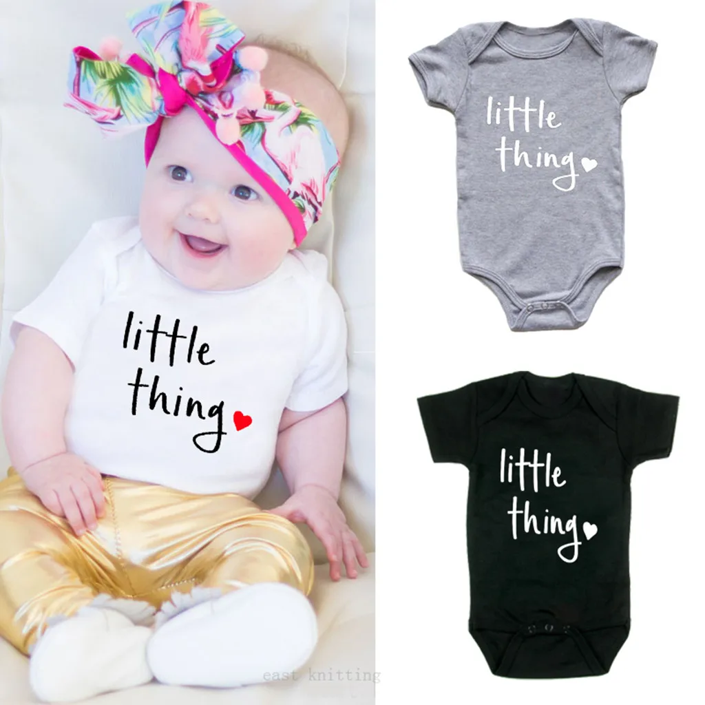 Little thing Children's Round Neck Printed Letter Short Sleeve Baby Romper con cuello redondo y estampado April 15th #| |