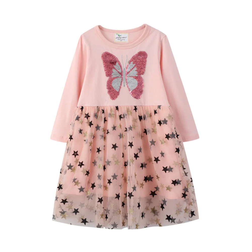

child girl Pink long sleeve Butterfly top Star tulle dresses Toddler 2-7 year 2022 kid spring clothes cotton tutu gown Princess