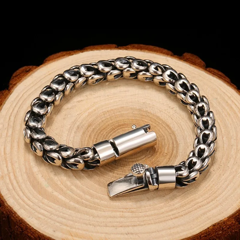 ZABRA Готический настоящий 925 проба серебряный браслет с драконьей чешуей для мужчин, высокополированный винтажный панк-рок браслеты ювелирные изделия для мужчин.