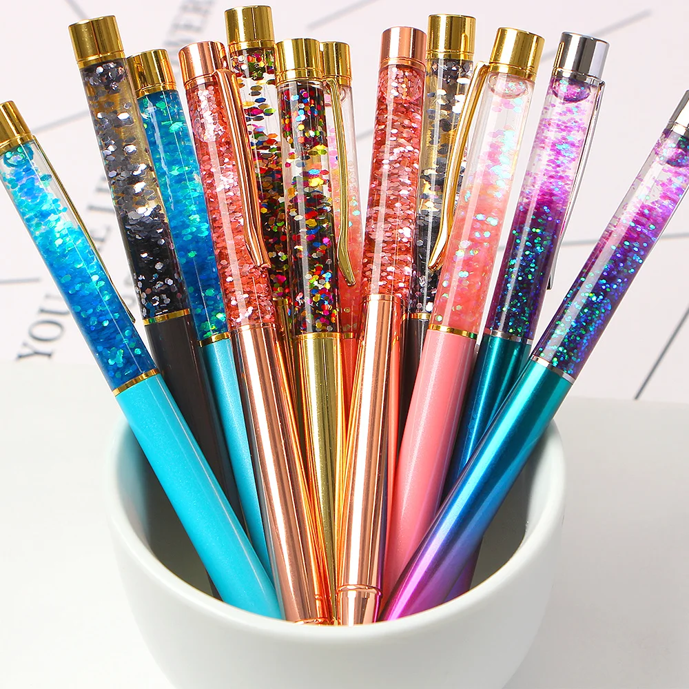 Ball Pen 1.0mm Luxury Ballpoint Flow Oil Crystal Gold Foil Metal Copper Colorful High-grade Powder Quicksand pen |