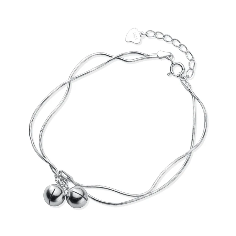 

LKO New Arrive Fashion Silver 925 Simple Fashion Bells Bracelet For Women S925 Romantic Sweet Bracelet For Girls