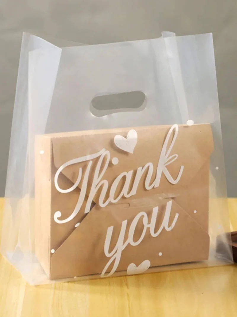 

50Pcs Transparent Cake Bag Thank You Plastic Gift Bags Shopping Bags With Handle Wedding Party Favor Bag Candy Cake Wrapping Bag