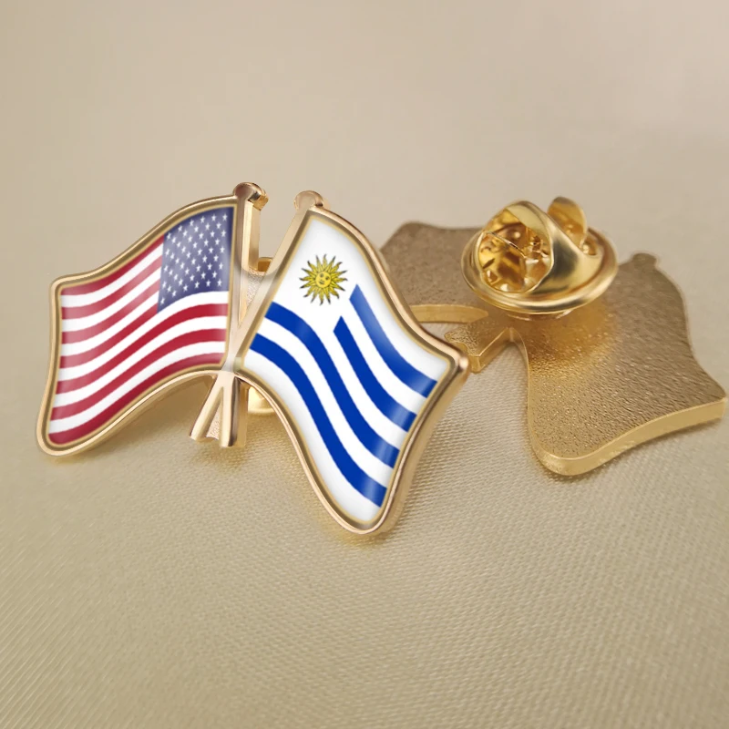 

United States and Uruguay Crossed Double Friendship Flags Lapel Pins Brooch Badges