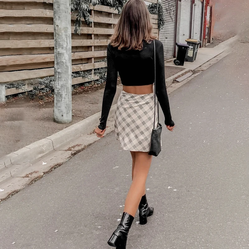 

Cute Stitching Commuter Retro High Waist Slim Plaid Skirt Sexy Temperament Plus Size Party All-match 2021 New Skirt