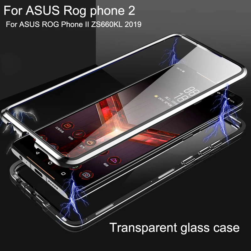 Магнитный адсорбционный флип чехол для телефона ROG II ZS660KL металлическая рамка Doubl