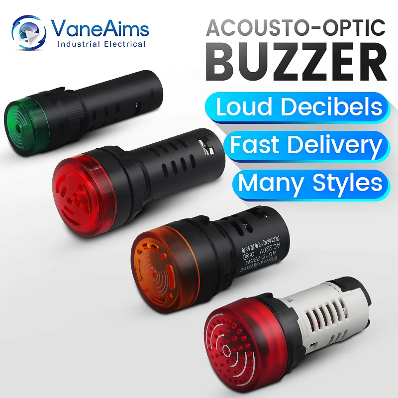 

Buzzer 22mm/16mm Flash LED Alarm Indicator Light Signal Lamp Flashmetal Buzzer DC12V DC24V AC 220V Intermittent Sound AD16-22SM