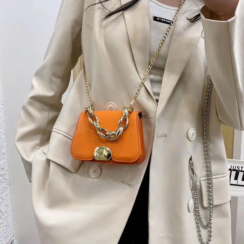 

Women Fashion Chain Shoulder Messenger Bag Texture New Trendy Niche All Match Handbag Female Casual Orange Party Lipstick Pouch