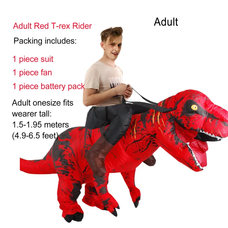 Adult Red Rider JYZCOS взрослый T REX надувной костюм динозавра Хэллоуин партии Косплей Костюм для женщин мужчин детей Карнавальный костюм - Цвет: Adult Red Rider