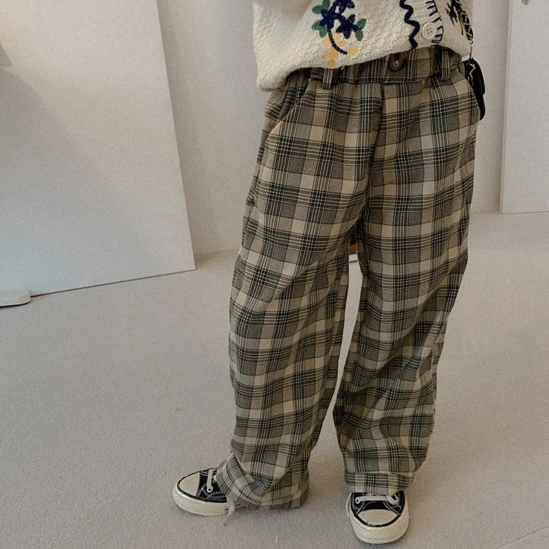 

2021 Children’s Winter Version of The New South Korean Version of The Boy and Girl Baby Thickened Plaid Straight-leg