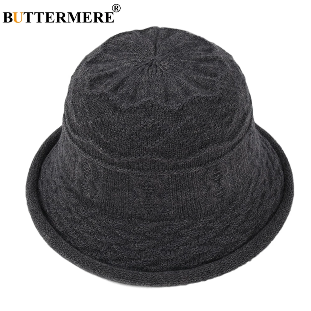 BUTTERMERE Yellow Women Hat Knit Bucket Hat Womens Harajuku Ladies Solid Autumn Winter Fisherman Hat