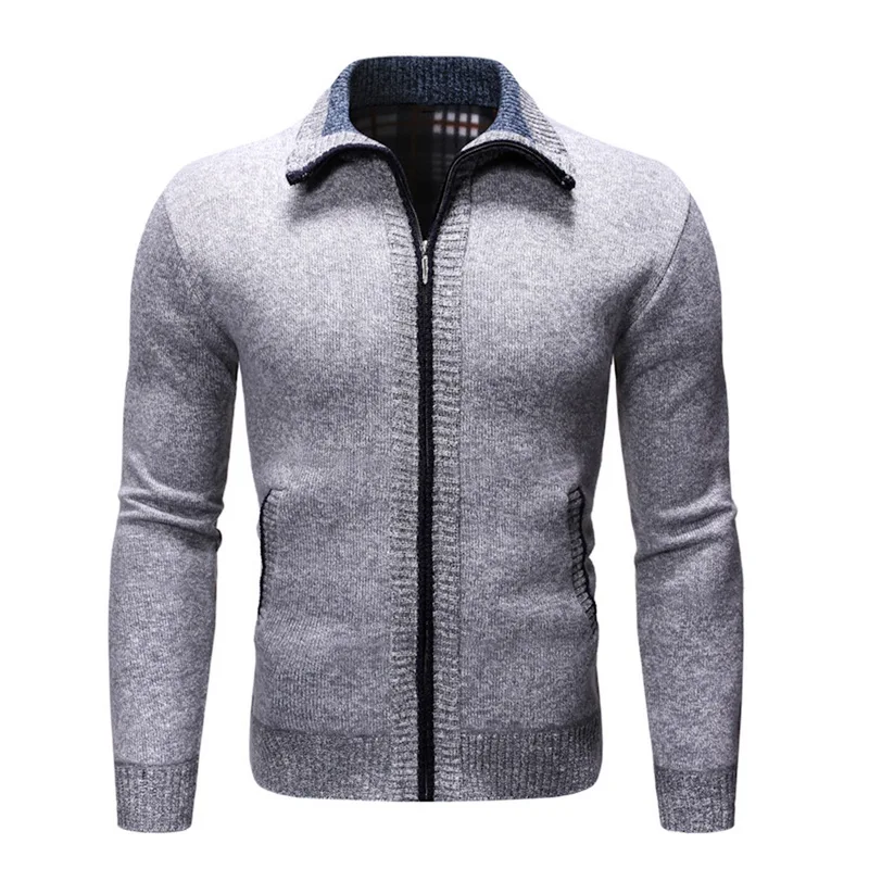 Light Gray CYSINCOS2019, осенне-зимний мужской свитер, пальто из искусственного меха, шерстяной свитер, куртки, мужские вязаные толстые пальто на молнии, Повседневная вязаная одежда - Цвет: Light Gray