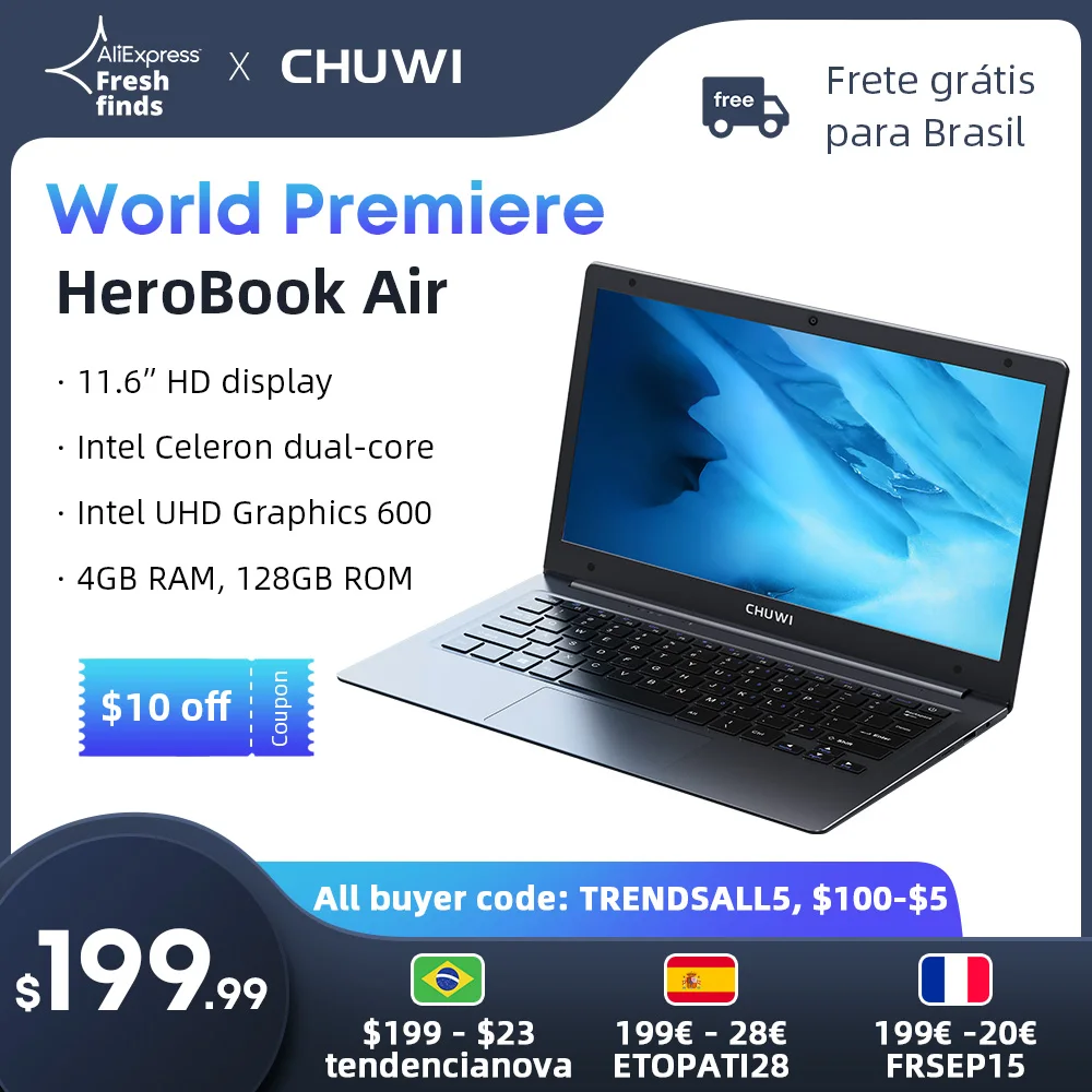 CHUWI HeroBook Air ноутбук на Windows 10, процессор Intel Celeron N4020 четыре ядра, экран 11,6 дюйма, 4 Гб + 128 ГБ - изображение