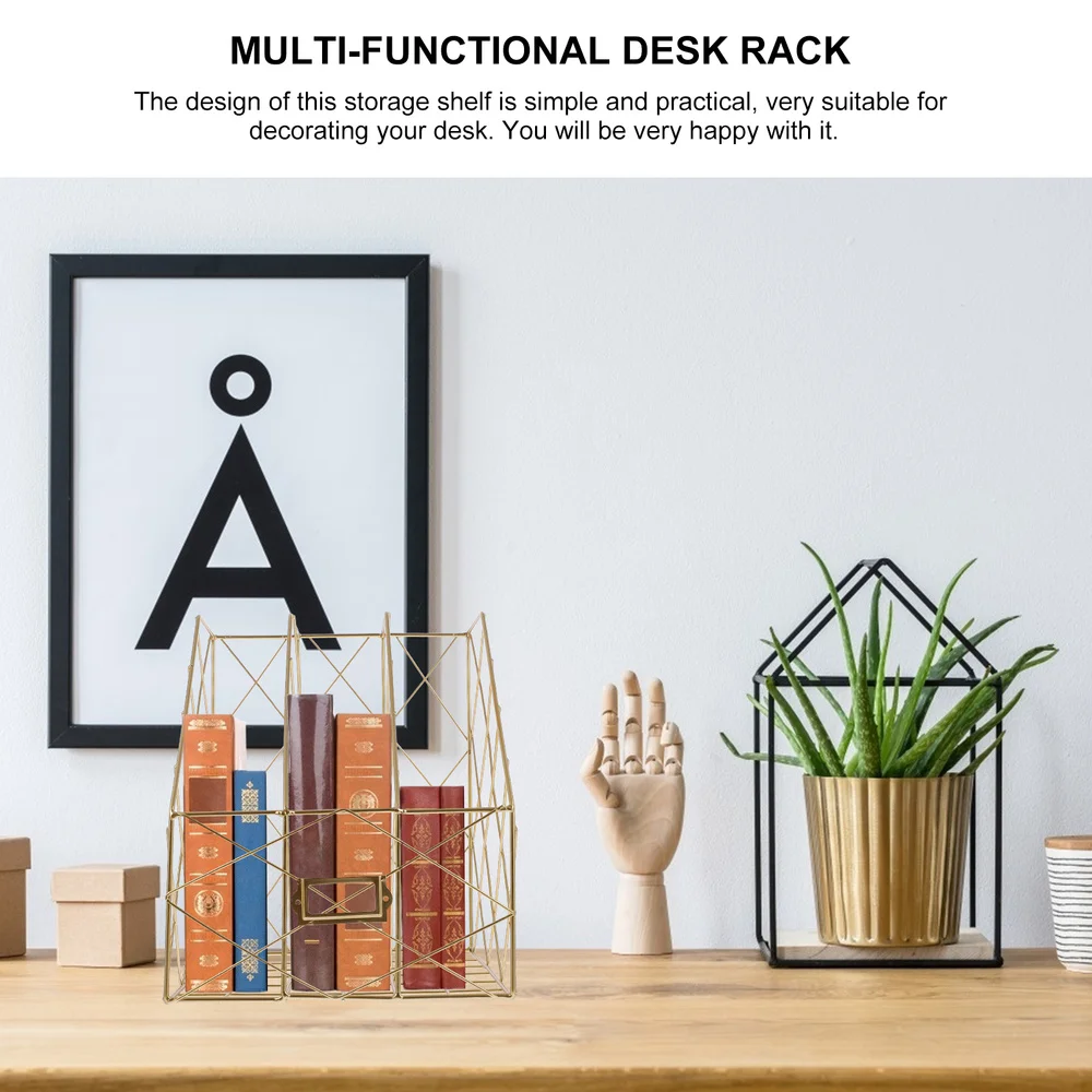 

Three-tiered Desktop Storage Shelf Iron Files Storage Rack for Home Decor