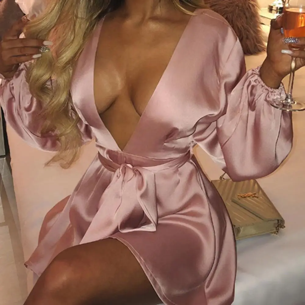 Женское кружевное платье с V образным вырезом и длинным рукавом|Женские платья| |