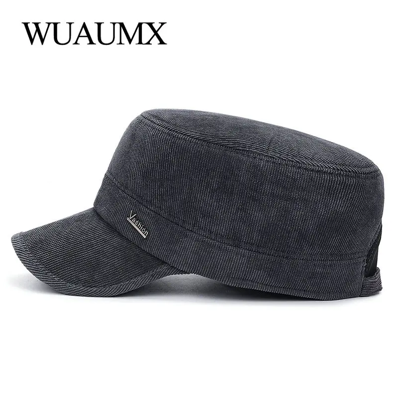 Wuaumx Повседневное осень-зима Кепки Для мужчин Бейсбол Кепкиs хлопок Flat Top Hat Для мужчин заклепки на открытом воздухе ушанке теплые шляпа армии регулируемый, шапка зимняя женская