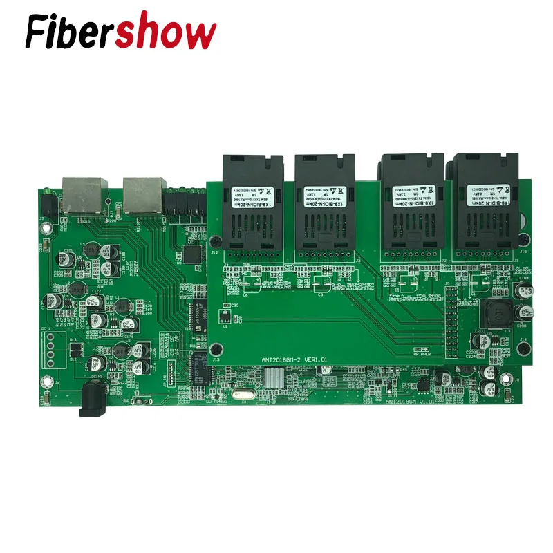 Гигабитный промышленный одномодовый оптоволоконный коммутатор Ethernet 8 155 м волоконный порт 2 1000 м RJ45 печатная плата