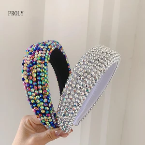 PROLY новые модные женские аксессуары для волос широкая сторона утолщенная губка повязка Полный Стразы барокко повязка на голову, оптовая продажа