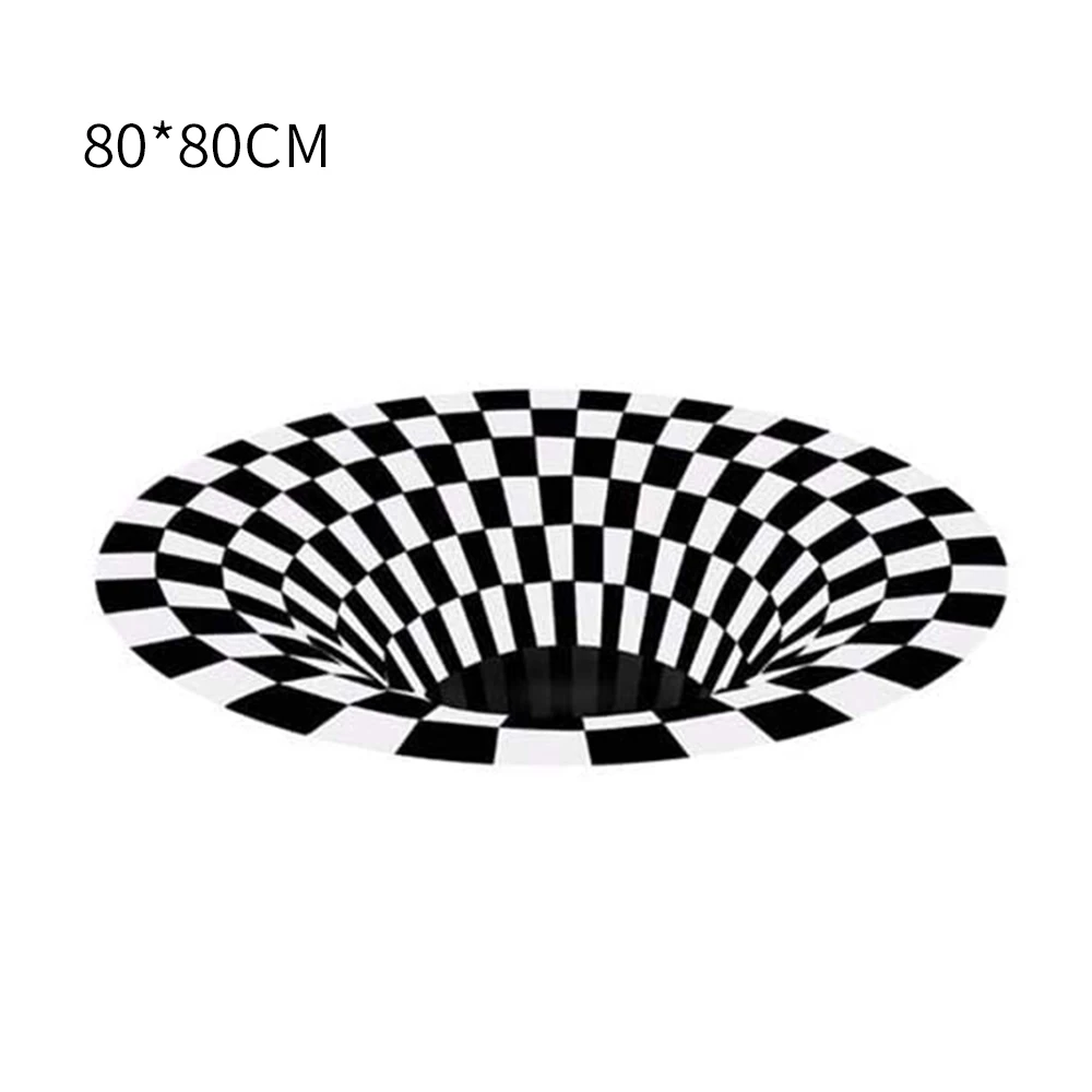 Круглый коврик в клетку Вихревой с оптической иллюзией прочный нескользящий