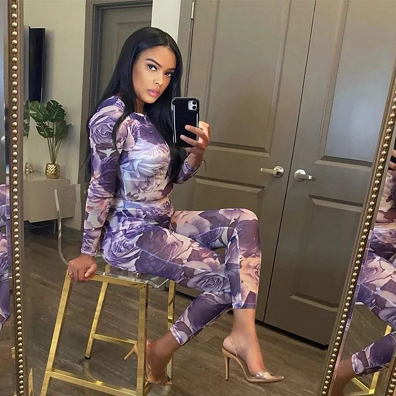 

2020 New Women's Long Sleeve Printed T-shirt With Hip Lifting And Legging Suit Yoga Clothes For Women