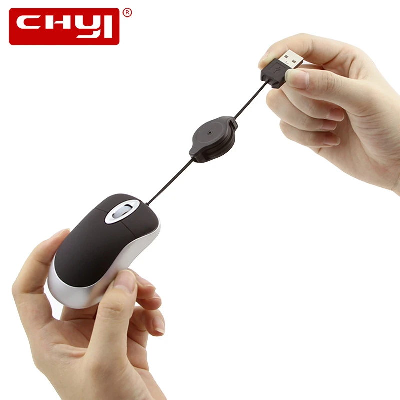 

CHYI Mini Computer Mouse Wired Usb Retractable Cable Optical Mause Ergonomic Portable 1600 DPI Kids PC Gamer Mice For Laptop Mac