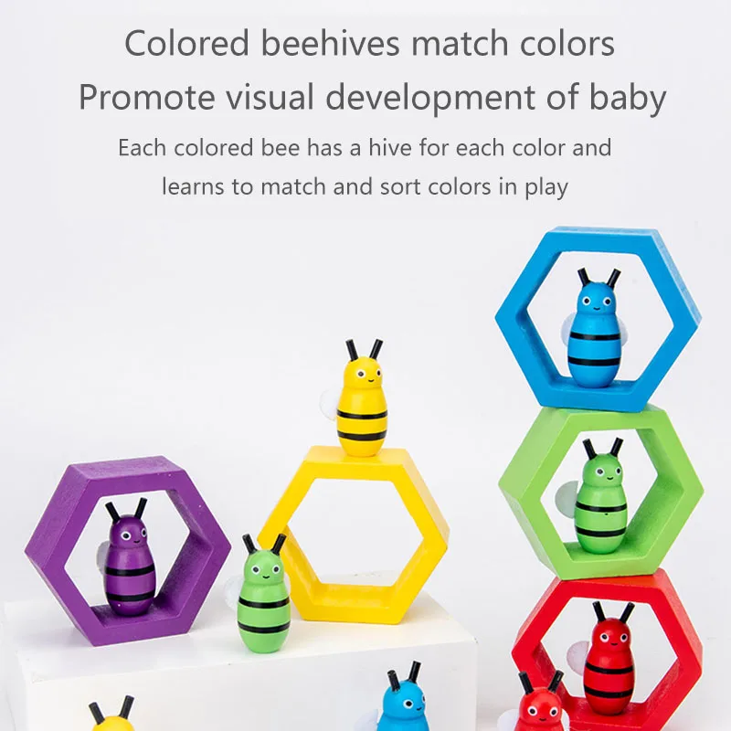 

Small Bee Toy Wooden Leaning Educatinal Toys Children Montessori Beehive Game Childhood Color Cognitive Clip Small Bee Toy Gifts