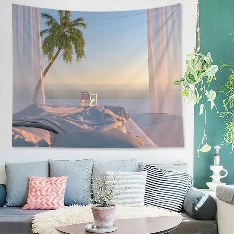 Korean Imitation Landscape Tapestry Home Decor Dorm Wall Nordic Beautiful Scenery Hanging Yoga Mat Curtain 73*95 | Дом и сад