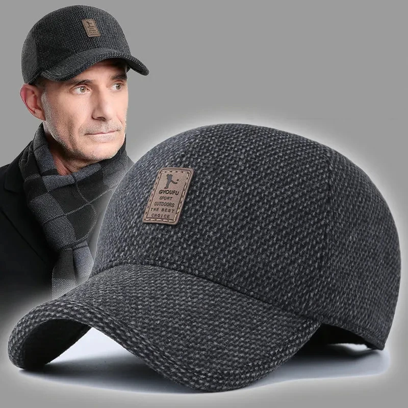 

2021 New Baseball Cap Woolen Knitted Design Winter Baseball Cap Men Thicken Warm Hats with Earflaps Warm Old Hat Cycling Hats