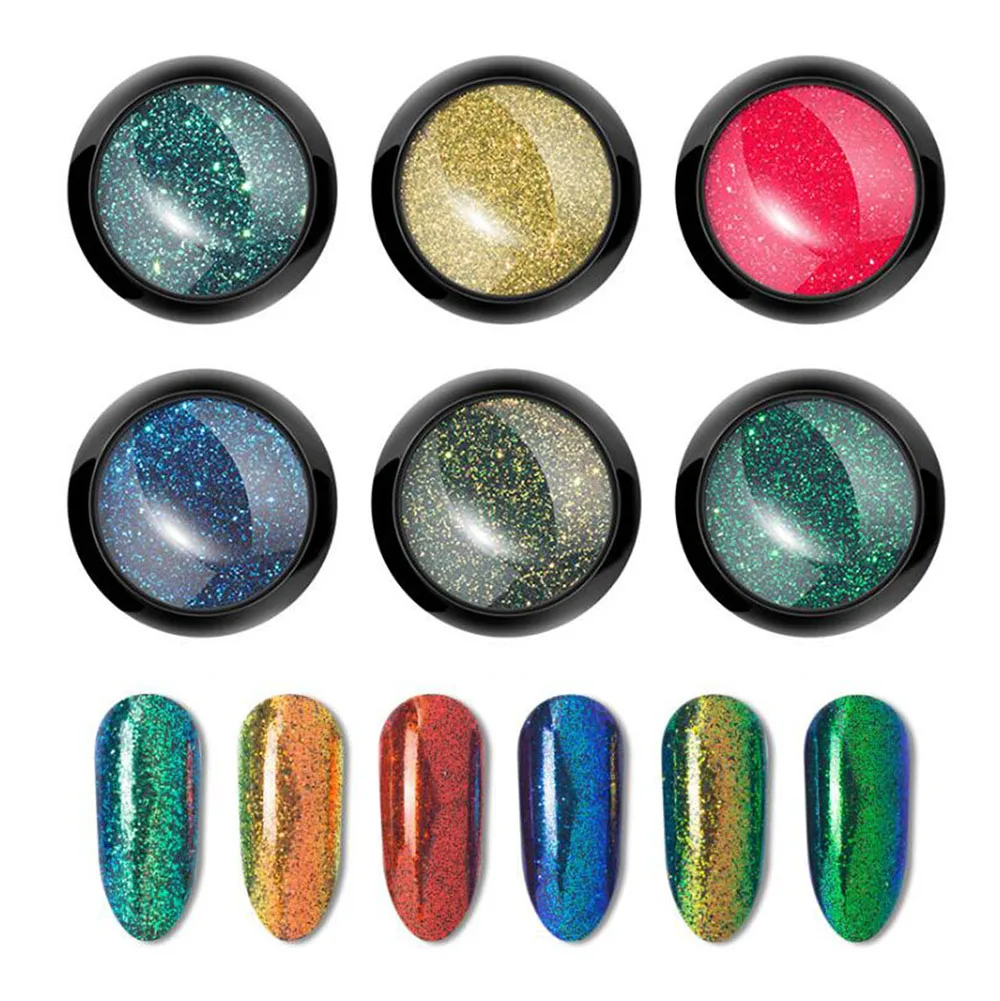 6 банок/Набор Зеркало Хамелеон лазерный порошок для ногтей с блестками 0 5 г/банка