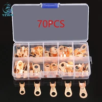 70pcs box packed red copper ot open copper nose connector crimping lug copper sheet terminal copper nose