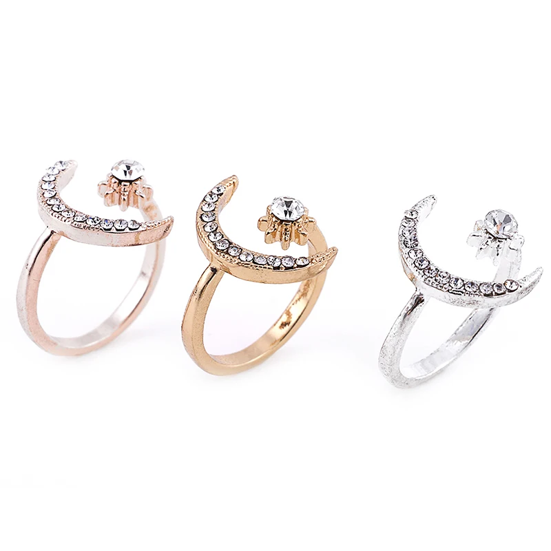 Модное открытое регулируемое циркониевое кольцо со звездой и луной модное