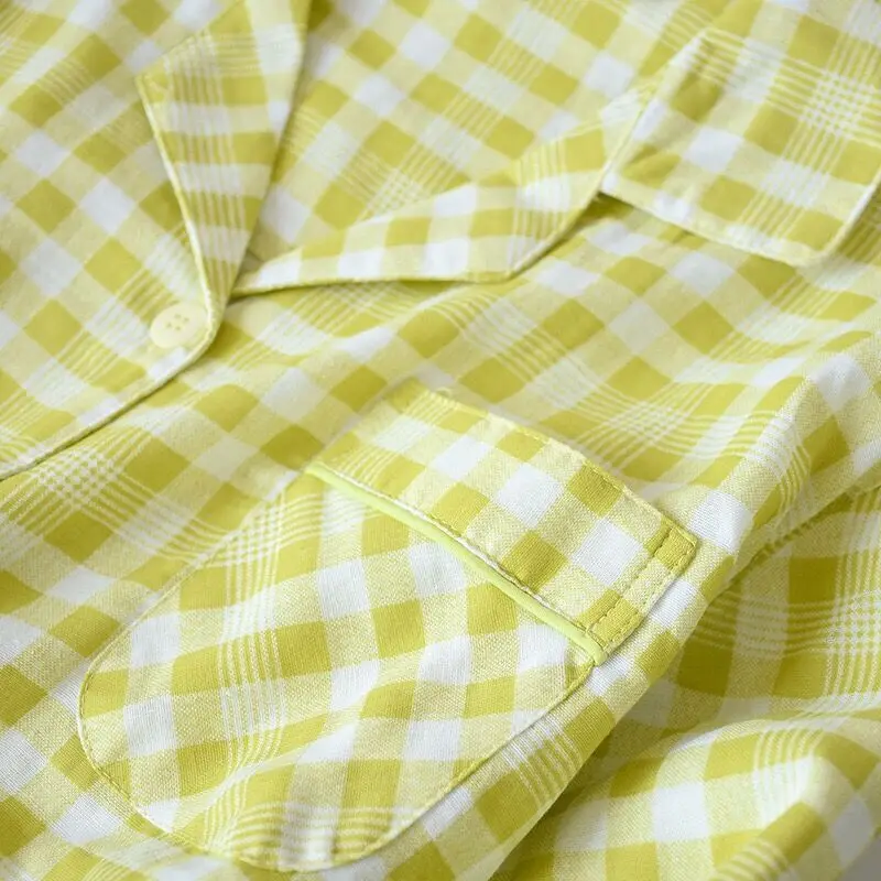 XXXL хлопок марля женские пижамные комплекты в клетку для мужчин пижамный комплект