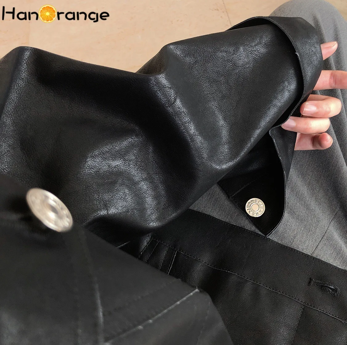 

Autumn Spring Women Fashion PU Leather Jacket Loose Silhouette Outwear