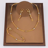 fashionable wedding dinner party gifts jewelry sets for women tassel earrings bead design necklace color gold plated bracelet
