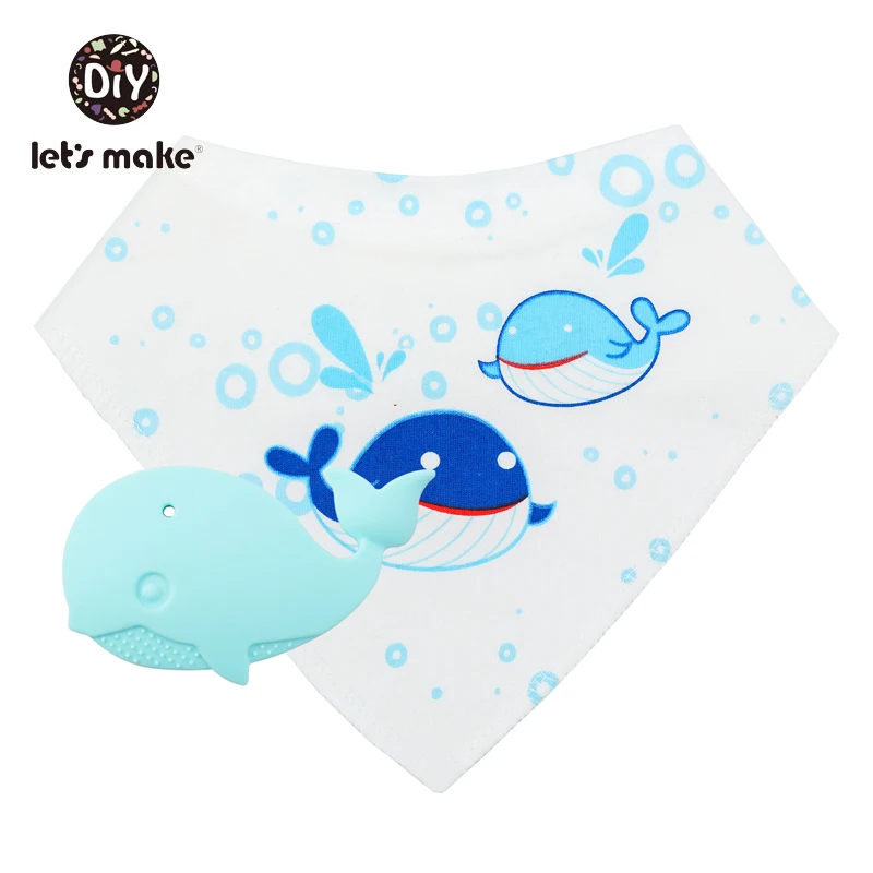 whale teether bib Let's Make/детские вещи, Детские нагрудники и салфетки для отрыжки, 1 предмет, хлопковый нагрудник, мультяшный силиконовый прорезыватель, не содержит бисфенола, детские вещи, одежда для кормления - Цвет: whale teether bib