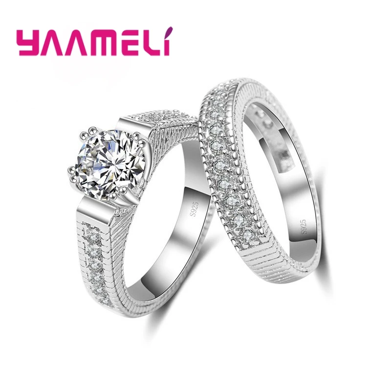 

Elegant Wedding Engagement Rings Set 925 Sterling Silver Anniversary Ring Accessory With Full Shiny Cubiz Zircon Stone